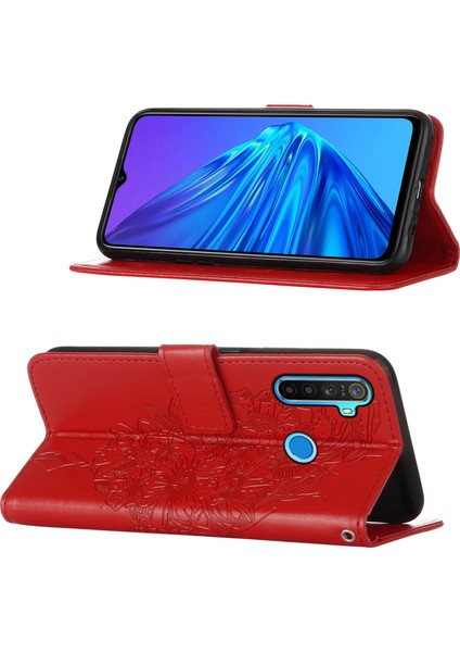5 / 6i Için Kelebek Pu Deri Çevirmeli Cüzdan Stand Telefon Kılıfı - Kırmızı (Yurt Dışından)