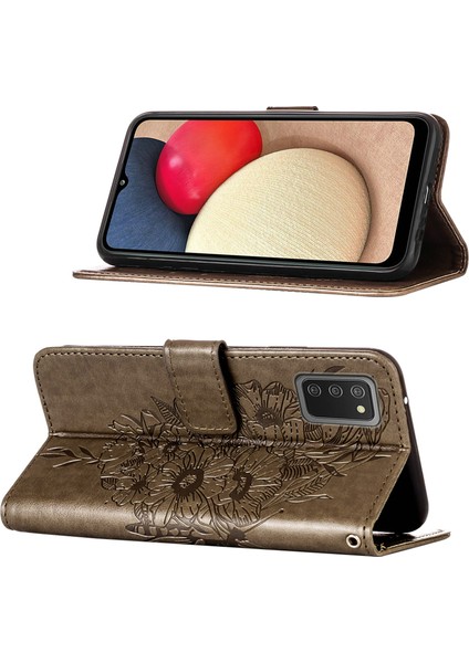 Galaxy A02S Için Kelebek Pu Deri Çevirmeli Cüzdan Stand Telefon Kılıfı - Gri (Yurt Dışından)