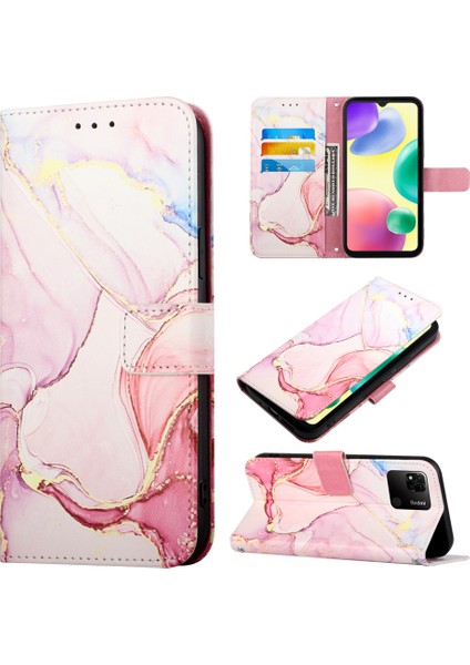 Redmi 10C Için Mermer Desenli Pu Deri Cüzdan Telefon Kılıfı - Rose Gold (Yurt Dışından)