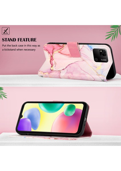 Redmi 10C Için Mermer Desenli Pu Deri Cüzdan Telefon Kılıfı - Rose Gold (Yurt Dışından)