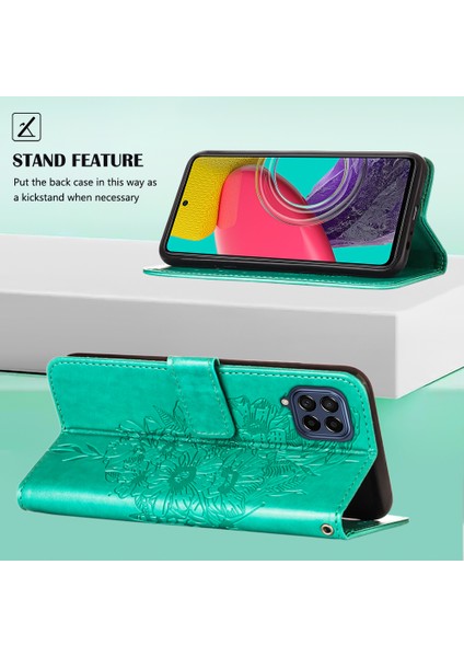 Galaxy M33 5g Için Kelebek Pu Deri Çevirmeli Cüzdan Stand Telefon Kılıfı - Yeşil (Yurt Dışından)