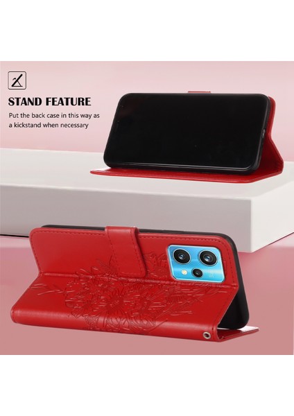 9 Pro + 5g Için Kelebek Pu Deri Çevirmeli Cüzdan Stand Telefon Kılıfı - Kırmızı (Yurt Dışından)