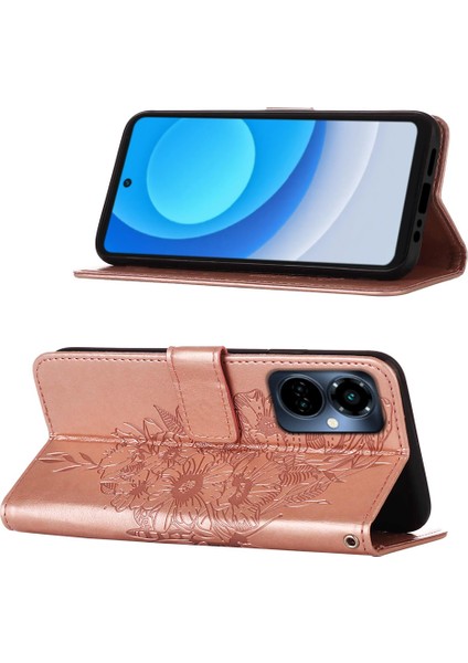Camon 19 Pro 5g Için Kelebek Pu Deri Çevirmeli Cüzdan Stand Telefon Kılıfı - Rose Gold (Yurt Dışından)