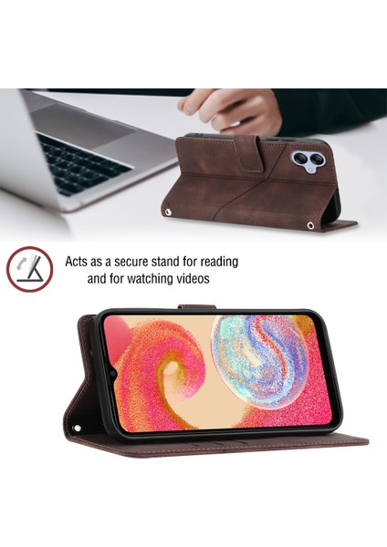 Galaxy A04E Için Deri Cüzdan Flip Stand Telefon Kılıfı - Kahverengi (Yurt Dışından)