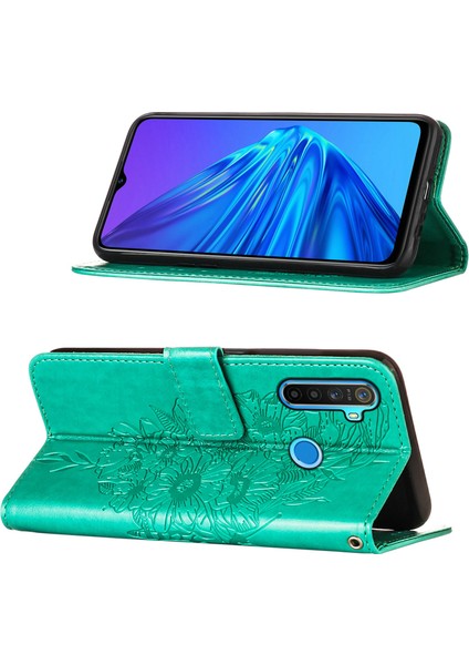 5 / 6i Için Kelebek Pu Deri Çevirmeli Cüzdan Stand Telefon Kılıfı - Yeşil (Yurt Dışından)