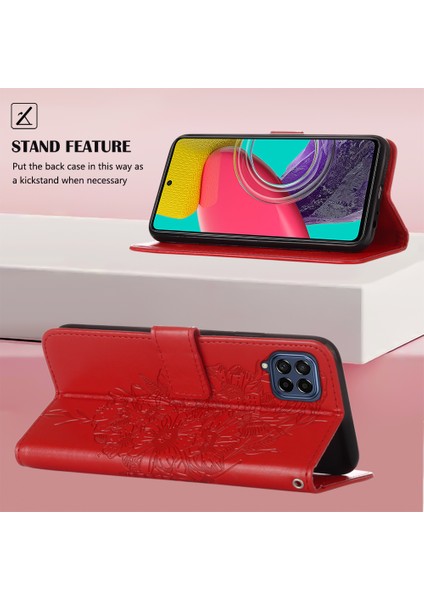 Galaxy M33 5g Için Kelebek Pu Deri Çevirmeli Cüzdan Stand Telefon Kılıfı - Kırmızı (Yurt Dışından)