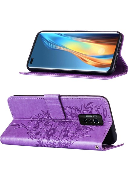 Phantom x Için Kelebek Pu Deri Çevirmeli Cüzdan Stand Telefon Kılıfı - Açık Mor (Yurt Dışından)