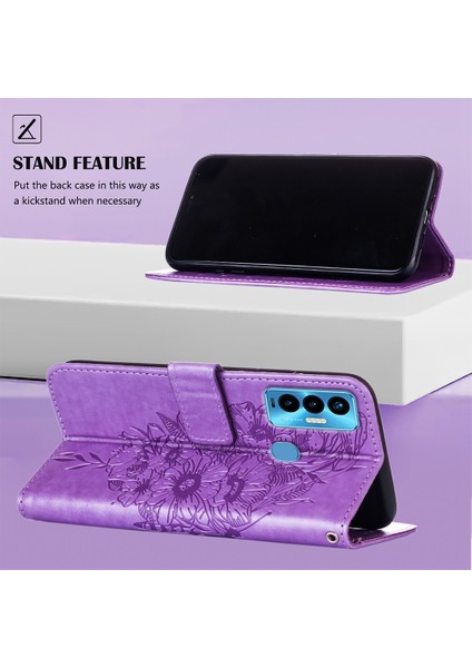 Camon 18I Için Kelebek Pu Deri Çevirmeli Cüzdan Stand Telefon Kılıfı - Açık Mor (Yurt Dışından) fiyatları