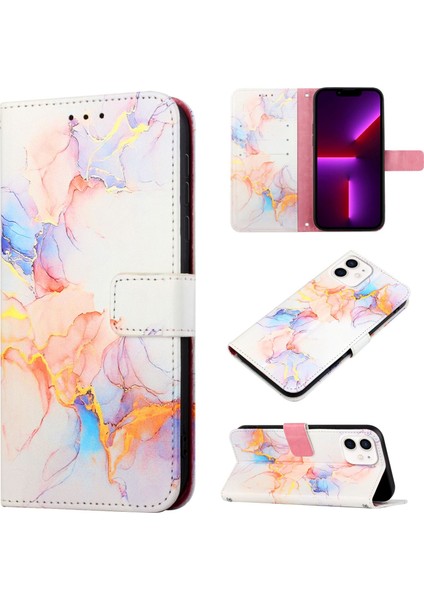 iPhone 12 Mini Için Mermer Desenli Pu Deri Cüzdan Telefon Kılıfı - Renkli (Yurt Dışından)