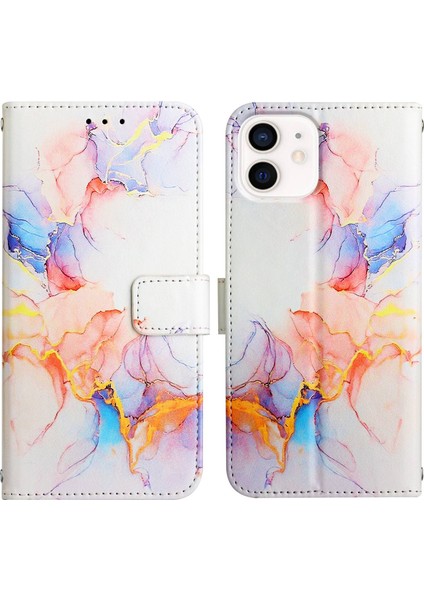 iPhone 12 Mini Için Mermer Desenli Pu Deri Cüzdan Telefon Kılıfı - Renkli (Yurt Dışından)