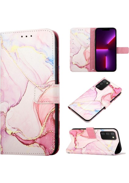 Galaxy A02S Için Mermer Desenli Pu Deri Cüzdan Telefon Kılıfı - Rose Gold (Yurt Dışından)