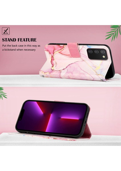 Galaxy A02S Için Mermer Desenli Pu Deri Cüzdan Telefon Kılıfı - Rose Gold (Yurt Dışından)