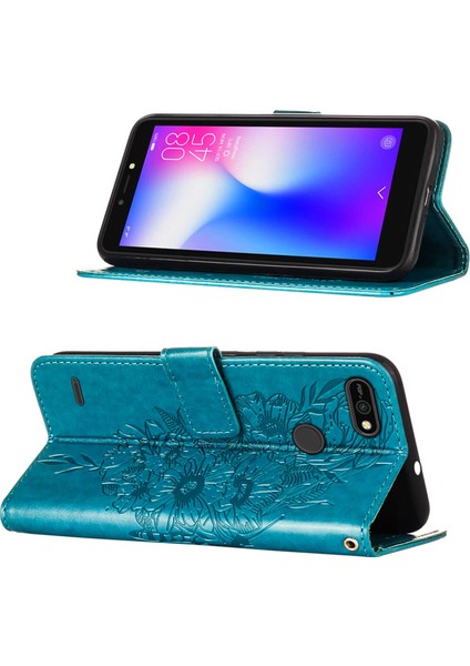 Pop 2 F Için Kelebek Pu Deri Çevirmeli Cüzdan Stand Telefon Kılıfı - Mavi (Yurt Dışından)