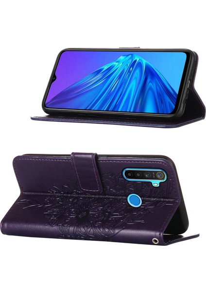 5 / 6i Için Kelebek Pu Deri Çevirmeli Cüzdan Stand Telefon Kılıfı - Mor (Yurt Dışından)