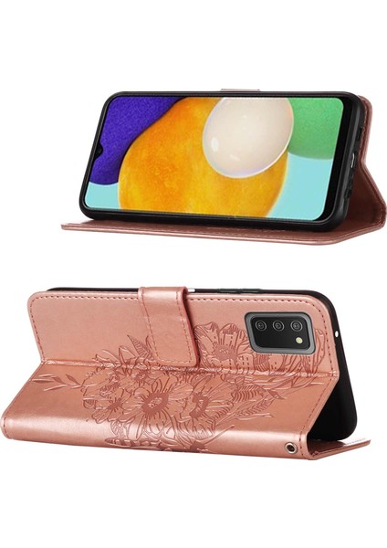 Galaxy A03S Için Kelebek Pu Deri Çevirmeli Cüzdan Stand Telefon Kılıfı - Rose Gold (Yurt Dışından)