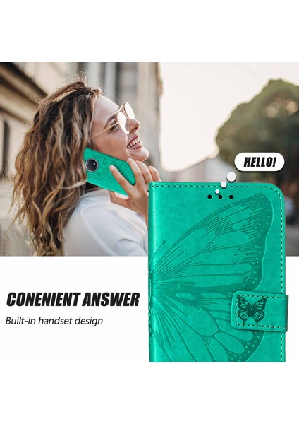 Galaxy A20 / A30 Için Kelebek Pu Deri Çevirmeli Cüzdan Stand Telefon Kılıfı - Yeşil (Yurt Dışından)