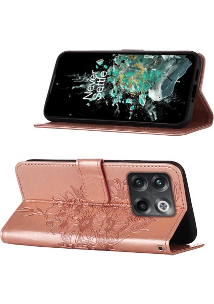 10T 5g Için Kelebek Pu Deri Çevirmeli Cüzdan Stand Telefon Kılıfı - Rose Gold (Yurt Dışından)