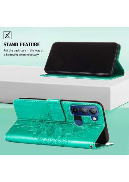 Pop 5 Lte / Bd4 Için Kelebek Pu Deri Çevirmeli Cüzdan Stand Telefon Kılıfı - Yeşil (Yurt Dışından)
