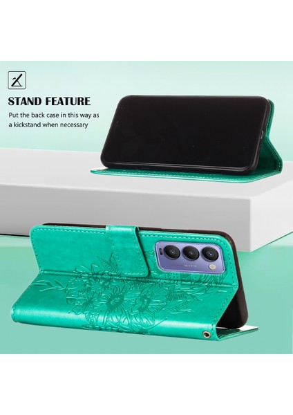 Camon 18 / Camon 18 P Için Kelebek Pu Deri Çevirmeli Cüzdan Stand Telefon Kılıfı - Yeşil (Yurt Dışından)