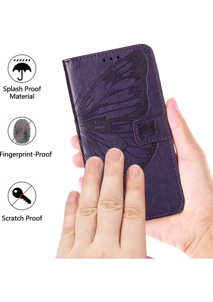 Pop 5 Için Kelebek Pu Deri Çevirmeli Cüzdan Stand Telefon Kılıfı - Mor (Yurt Dışından)