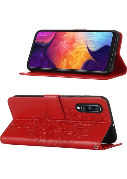 Galaxy A50 / A30S / A50S Için Kelebek Pu Deri Çevirmeli Cüzdan Stand Telefon Kılıfı - Kırmızı (Yurt Dışından)