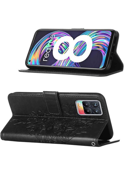 8 / 8 Pro Için Kelebek Pu Deri Çevirmeli Cüzdan Stand Telefon Kılıfı - Siyah (Yurt Dışından)