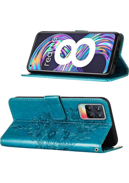 8 / 8 Pro Için Kelebek Pu Deri Çevirmeli Cüzdan Stand Telefon Kılıfı - Mavi (Yurt Dışından)