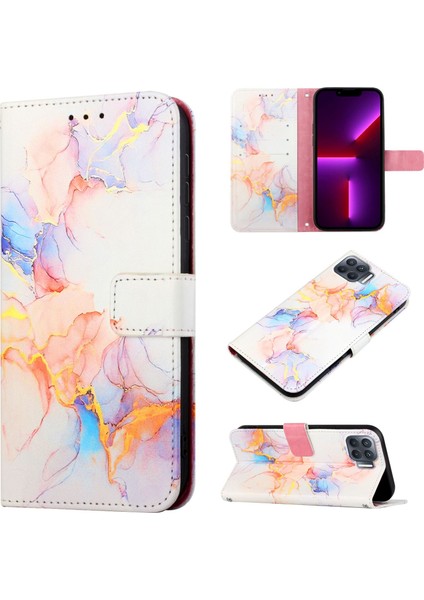 A93 4g / F17 Pro / Reon4 F / Reon4 Lite Için Mermer Desenli Pu Deri Cüzdan Telefon Kılıfı - Renkli (Yurt Dışından)