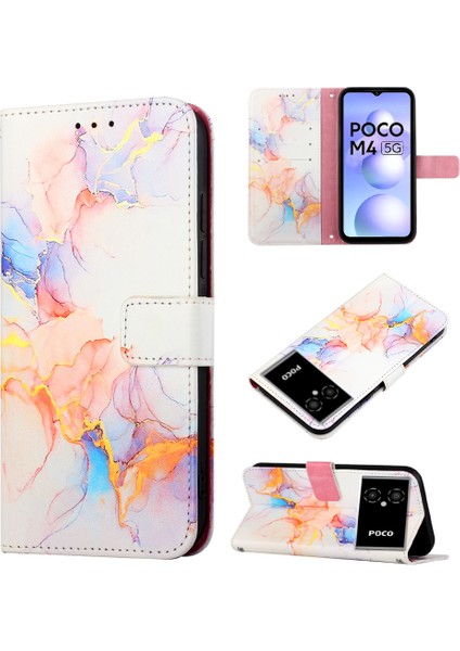Poco M4 5g / Poco M5 5g Için Mermer Desenli Pu Deri Cüzdan Telefon Kılıfı - Renkli (Yurt Dışından)