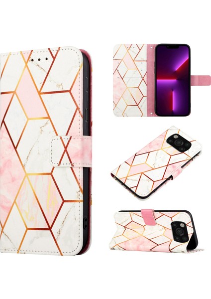 Poco X3 Nfc / X3 / X3 Pro Için Mermer Desenli Pu Deri Cüzdan Telefon Kılıfı - Pembe / Beyaz (Yurt Dışından)