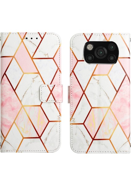 Poco X3 Nfc / X3 / X3 Pro Için Mermer Desenli Pu Deri Cüzdan Telefon Kılıfı - Pembe / Beyaz (Yurt Dışından)