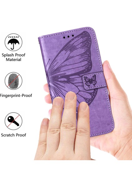 Galaxy S20 Plus Için Kelebek Pu Deri Çevirmeli Cüzdan Stand Telefon Kılıfı - Açık Mor (Yurt Dışından)