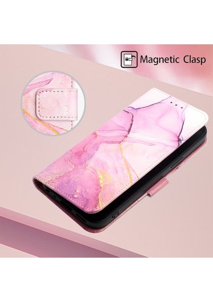 Redmi Note 11S / NOTE11 4g Için Mermer Desenli Pu Deri Cüzdan Telefon Kılıfı - Pembe (Yurt Dışından)