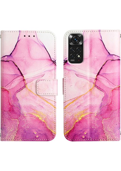 Redmi Note 11S / NOTE11 4g Için Mermer Desenli Pu Deri Cüzdan Telefon Kılıfı - Pembe (Yurt Dışından)