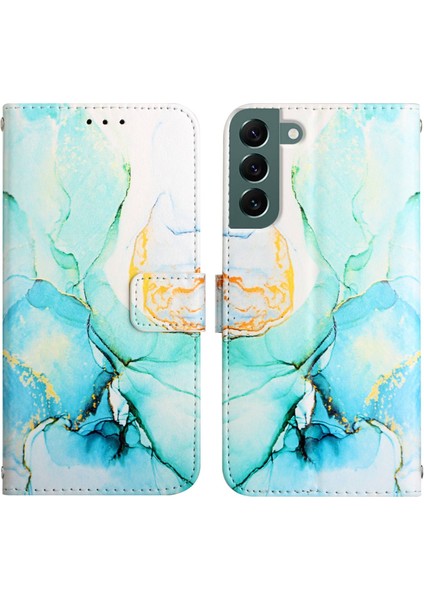 Galaxy S22 Plus Için Mermer Desenli Pu Deri Cüzdan Telefon Kılıfı - Yeşil (Yurt Dışından)