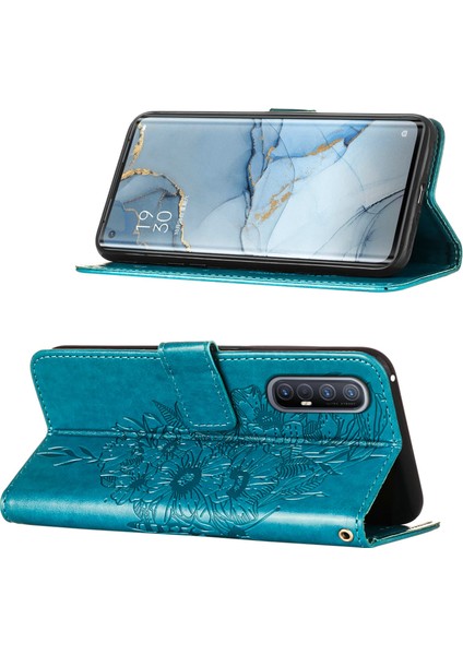 Reno3 Pro 5g / Find X2 Neo Için Kelebek Pu Deri Çevirmeli Cüzdan Stand Telefon Kılıfı - Mavi (Yurt Dışından)