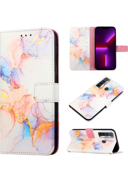 Camon 18I Için Mermer Desenli Pu Deri Cüzdan Telefon Kılıfı - Renkli (Yurt Dışından)