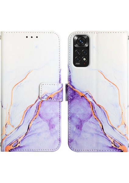 Redmi Note 11S / NOTE11 4g Için Mermer Desenli Pu Deri Cüzdan Telefon Kılıfı - Beyaz / Mor (Yurt Dışından)