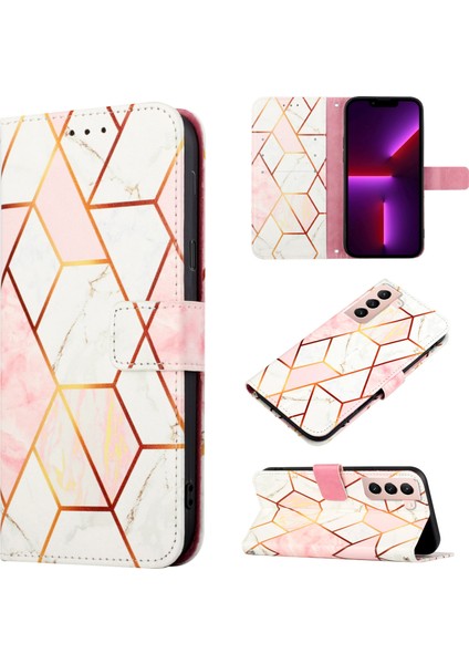Galaxy S21 Fe Için Mermer Desenli Pu Deri Cüzdan Telefon Kılıfı - Pembe / Beyaz (Yurt Dışından)