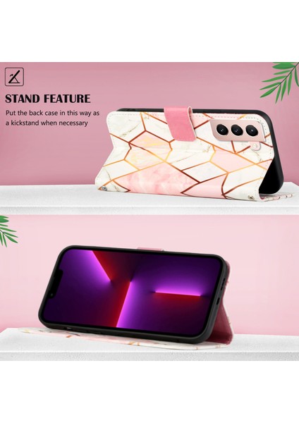 Galaxy S21 Fe Için Mermer Desenli Pu Deri Cüzdan Telefon Kılıfı - Pembe / Beyaz (Yurt Dışından)
