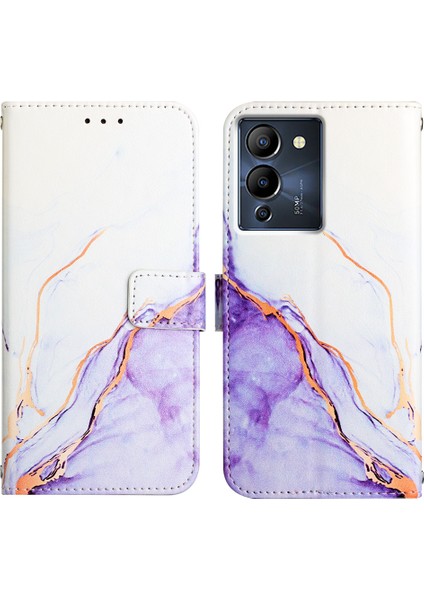 Note 12 G96 Için Mermer Desenli Pu Deri Cüzdan Telefon Kılıfı - Beyaz / Mor (Yurt Dışından) fırsatları