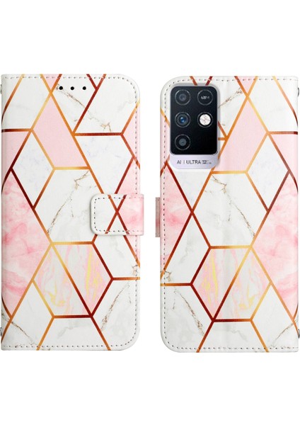 Note 10 Için Mermer Desenli Pu Deri Cüzdan Telefon Kılıfı - Pembe / Beyaz (Yurt Dışından)