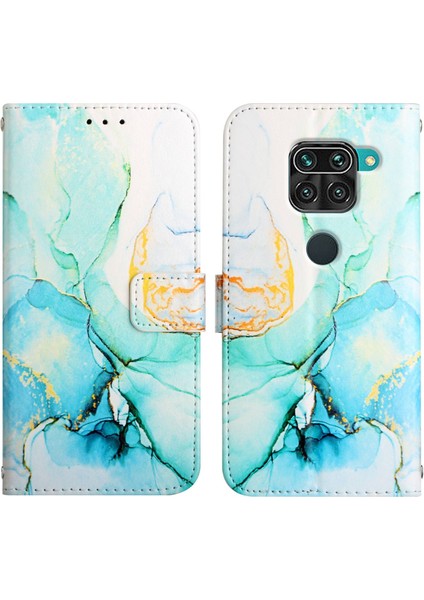 Redmi Note 9 Için Mermer Desenli Pu Deri Cüzdan Telefon Kılıfı - Yeşil (Yurt Dışından)
