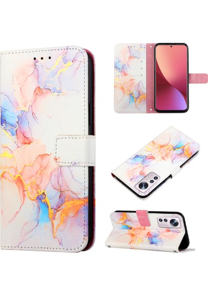 12 Pro Için Mermer Desenli Pu Deri Cüzdan Telefon Kılıfı - Renkli (Yurt Dışından)