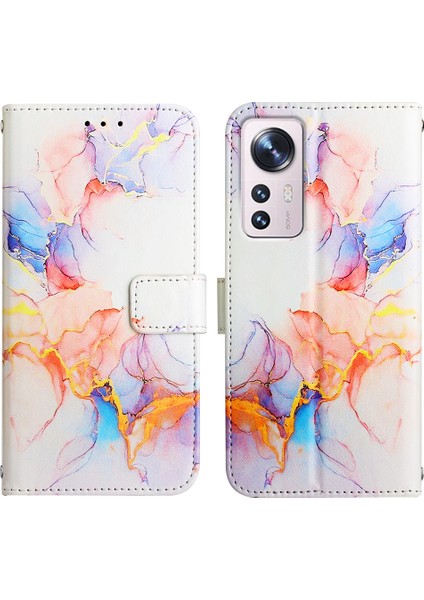 12 Pro Için Mermer Desenli Pu Deri Cüzdan Telefon Kılıfı - Renkli (Yurt Dışından)