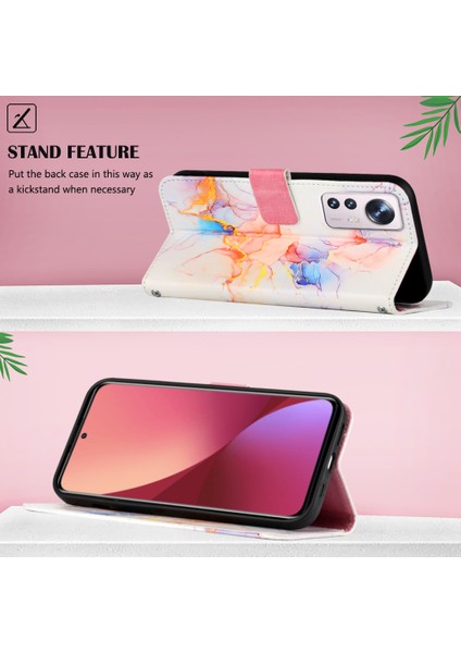 12 Pro Için Mermer Desenli Pu Deri Cüzdan Telefon Kılıfı - Renkli (Yurt Dışından)