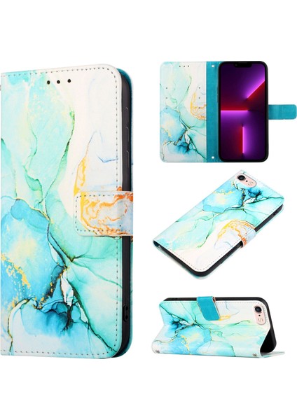 iPhone Se 2020 / 8 / 7 / 6s / 6 Için Mermer Desenli Pu Deri Cüzdan Telefon Kılıfı - Yeşil (Yurt Dışından)
