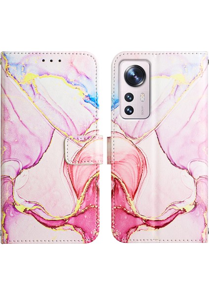 12 Lite Için Mermer Desenli Pu Deri Cüzdan Telefon Kılıfı - Rose Gold (Yurt Dışından)