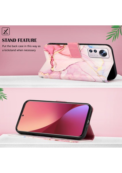 12 Lite Için Mermer Desenli Pu Deri Cüzdan Telefon Kılıfı - Rose Gold (Yurt Dışından)