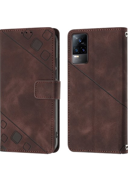V20 V21E 4g Y73 2021 Için Deri Cüzdan Flip Stand Telefon Kılıfı - Kahverengi (Yurt Dışından)